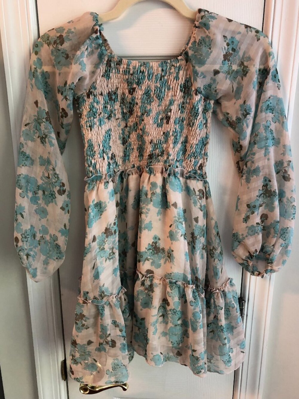 Flowers by Zoe Girls Tulle Blue Lining Dress Long Sleeves Size M 8 Like New